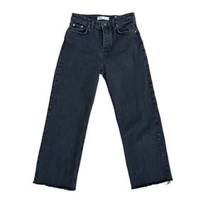 Zara Straight Leg Jeans Womens High Rise Ankle Denim 90s Festival Boho Black 4